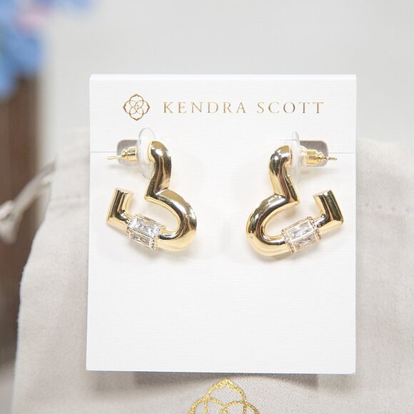 Kendra Scott CZ Emery Heart Chunky Hoop Gold Earrings NWT